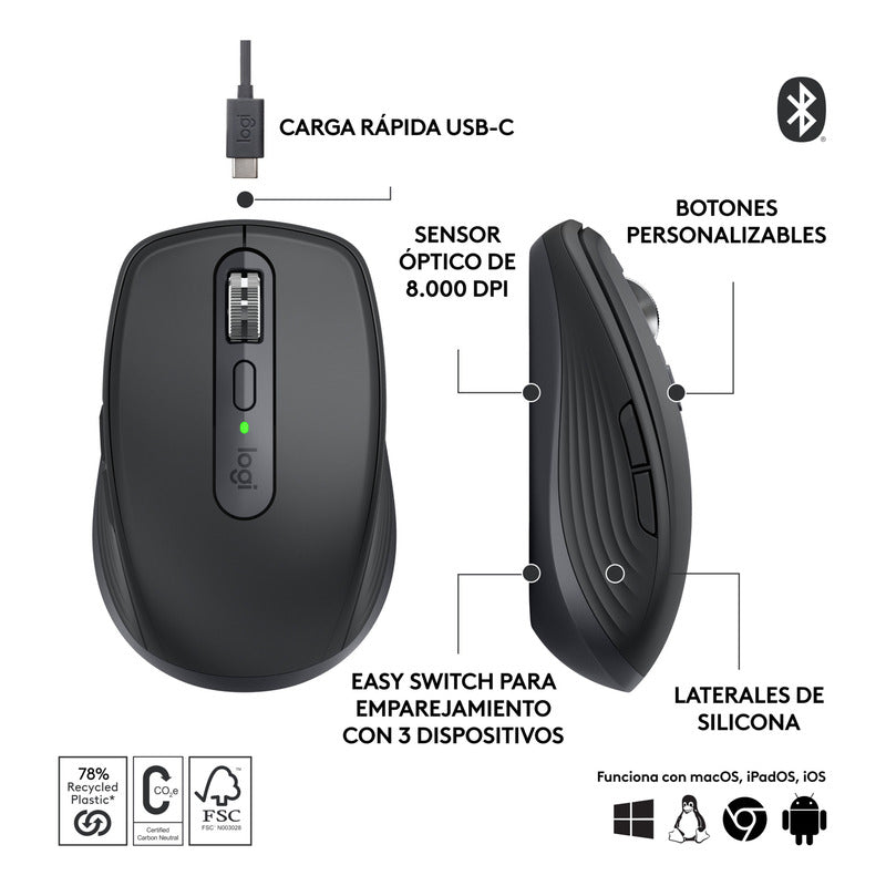 Mouse Compacto Logitech Mx Anywhere 3s, Usuarios Avanzados