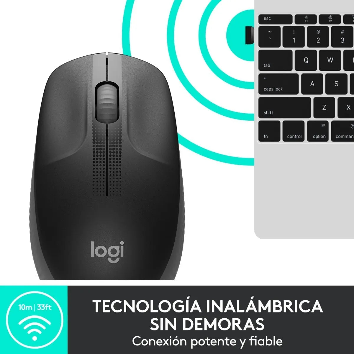 Mouse Inalámbrico Full-size Logitech M190, Negro / Gris