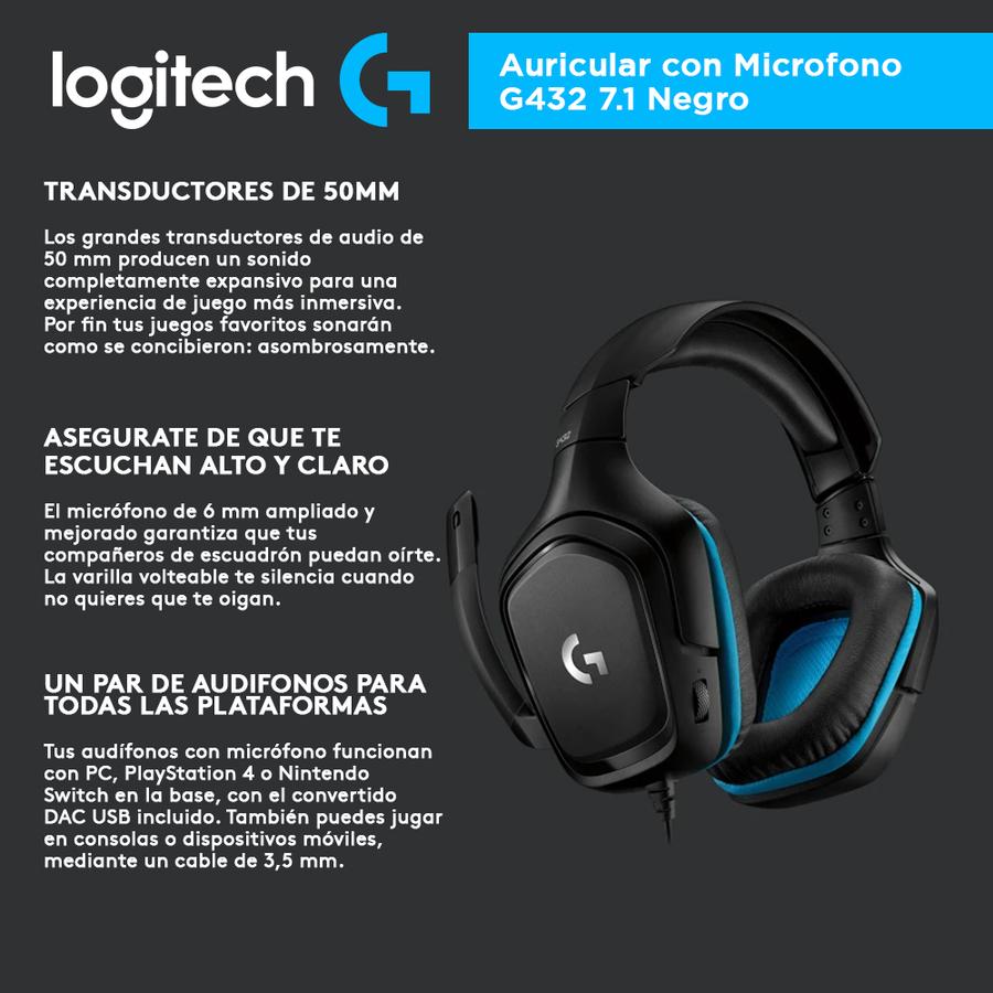 Auricular con Microfono Logitech G432 7.1 Negro