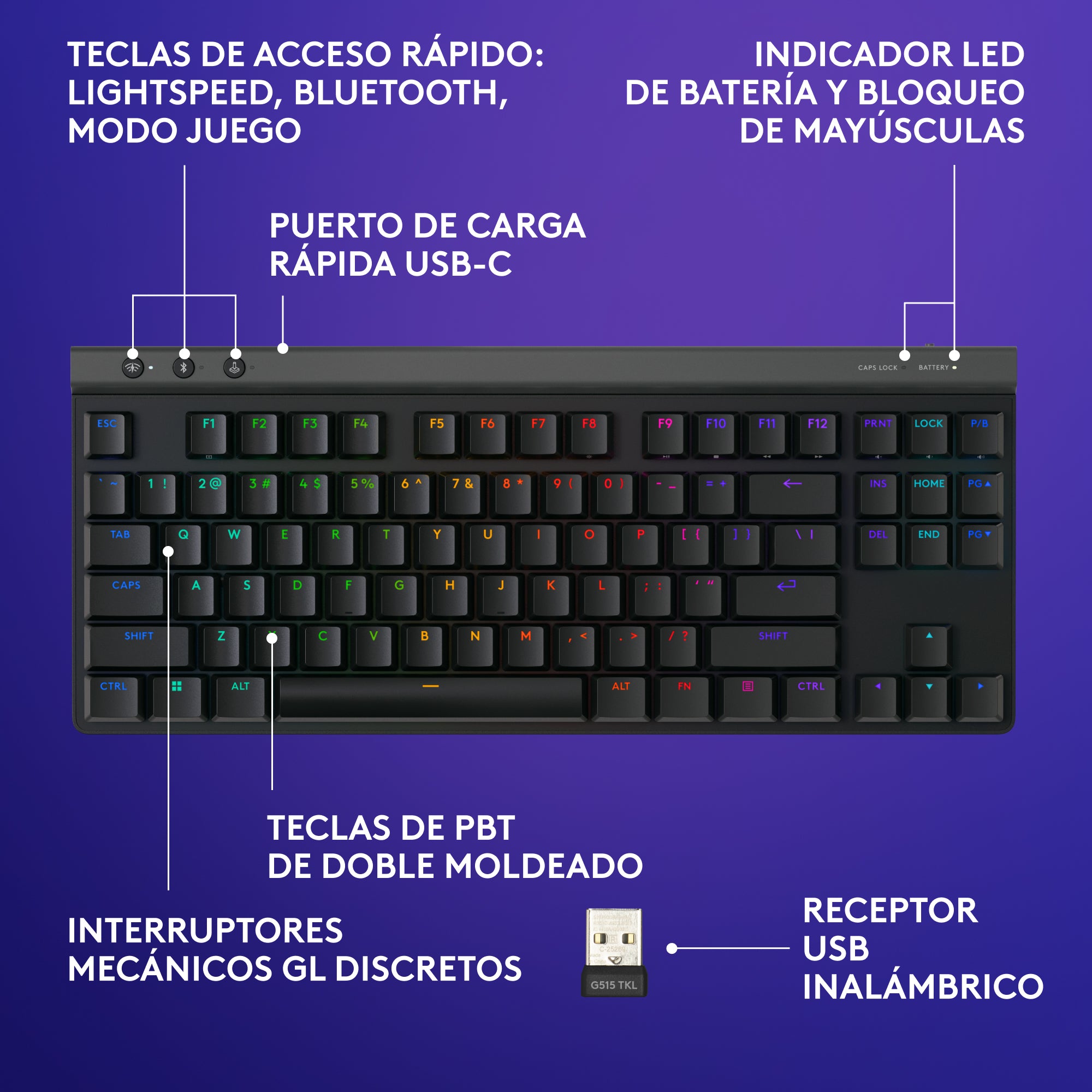 Teclado inalámbrico Logitech G515 LIGHTSPEED TKL para juegos Negro