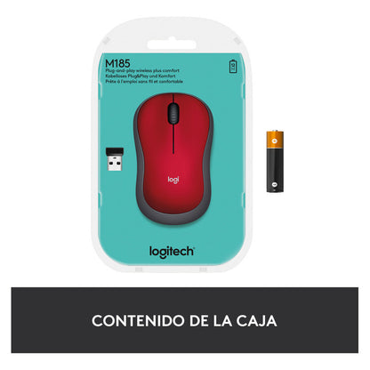 Mouse Inalámbrico Logitech M185, Win Mac Chrome Linux Rojo