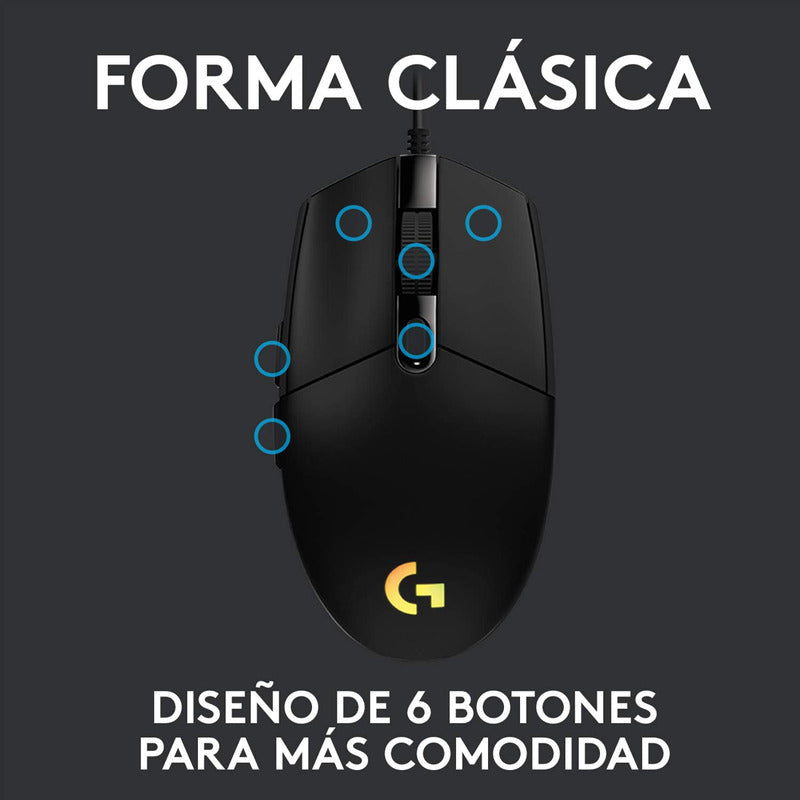 Combo Gamer Logitech Mouse G203 RGB Negro + Pad Mouse G240