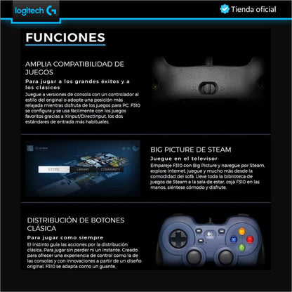 Gamepad USB Logitech F310 Programable para PC y Android TV