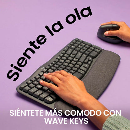 Teclado Ergonómico Inalámbrico Logitech Wave Keys, Grafito