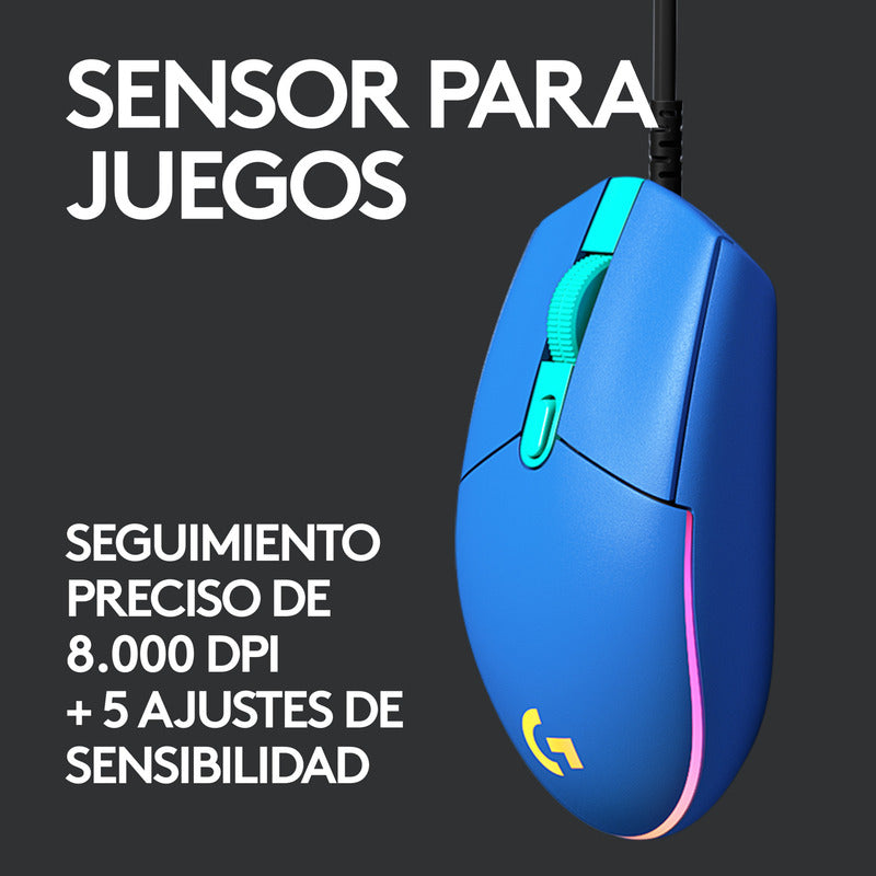 Mouse Gamer Logitech G203 RGB LIGHTSYNC, 6 Botones 8.000 DPI, Azul