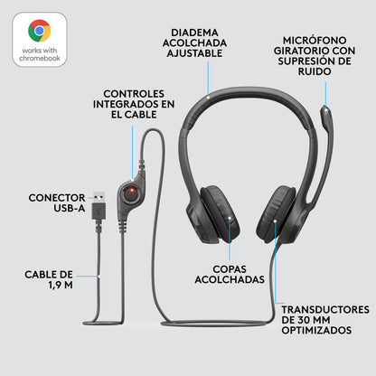 Combo Logitech Auricular H390 Estéreo + Cámara Web C922 1080p
