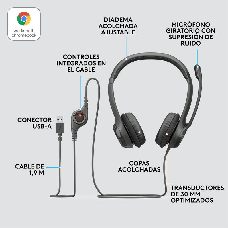 Combo Logitech Auricular H390 Estéreo + Cámara Web C922 1080p