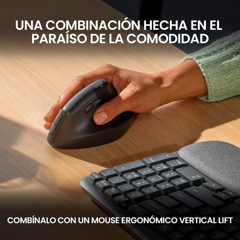 Teclado Ergonómico Inalámbrico Logitech Wave Keys, Grafito