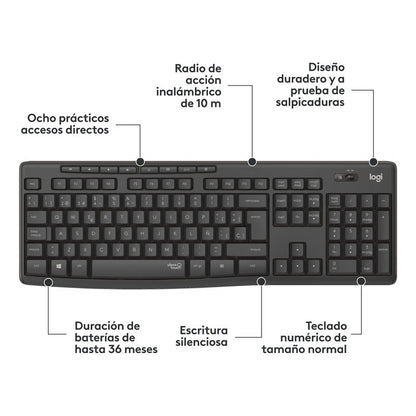 Combo Teclado y Mouse Inalámbrico Silencioso Logitech MK295 Silent