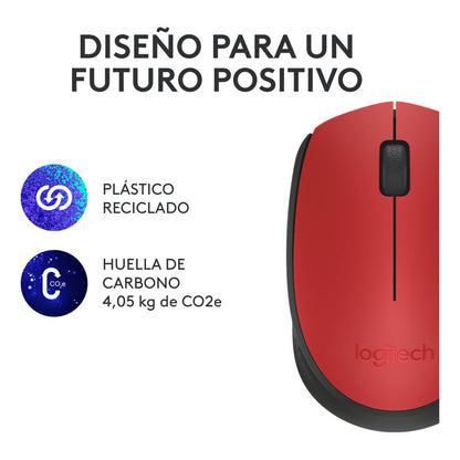 Mouse Inalámbrico Logitech M170, Cómodo Y Portátil, Rojo