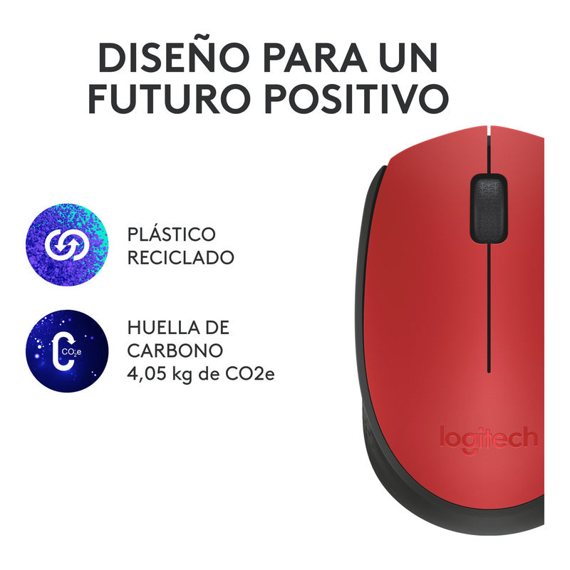 Mouse Inalámbrico Logitech M170, Cómodo Y Portátil, Rojo