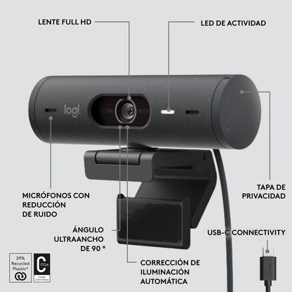 Webcam Full Hd 1080p, Rightlight 4, Logitech Brio 500 Negro