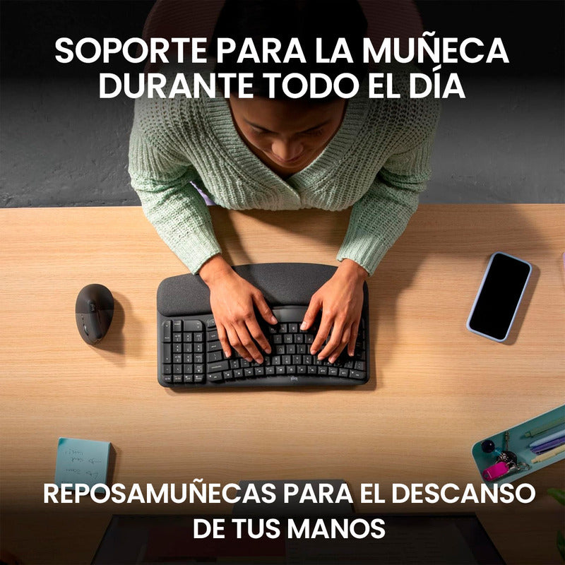 Teclado Ergonómico Inalámbrico Logitech Wave Keys, Grafito