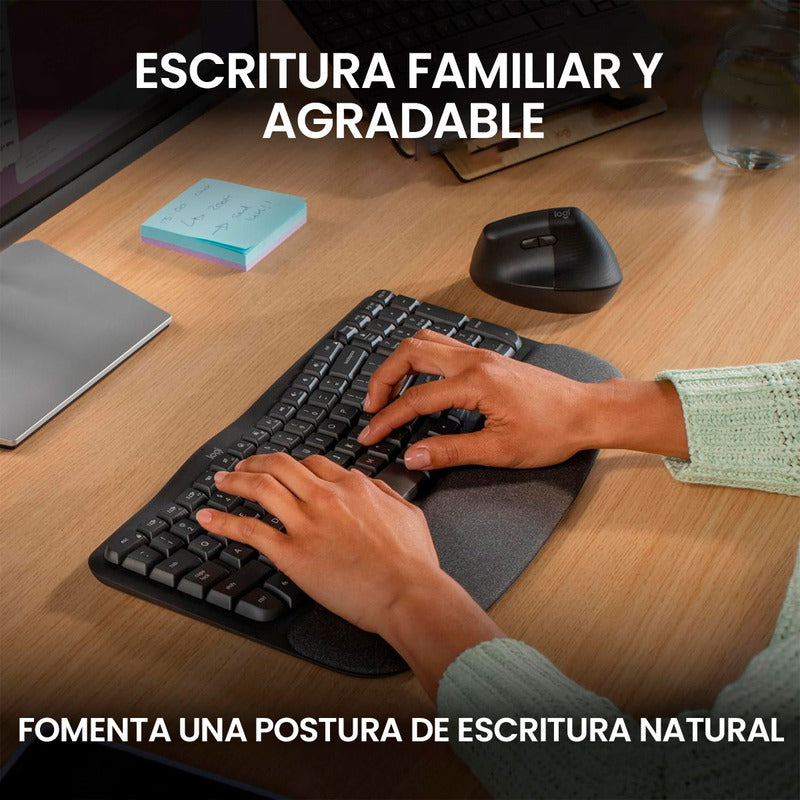 Teclado Ergonómico Inalámbrico Logitech Wave Keys, Grafito