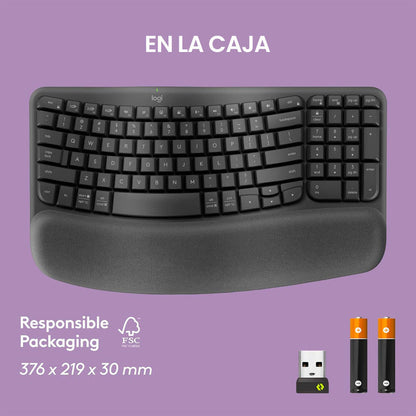 Teclado Ergonómico Inalámbrico Logitech Wave Keys, Grafito