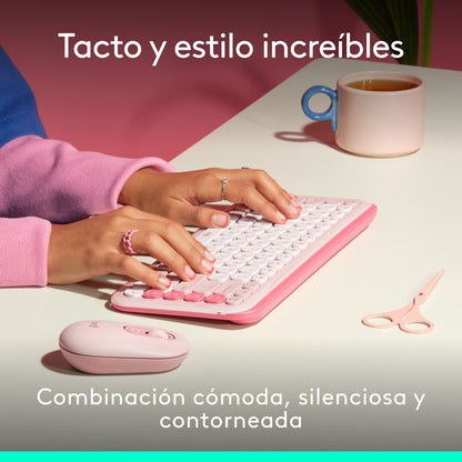 Combo Teclado Y Mouse Bluetooth, Logitech Pop Icon, Rosado