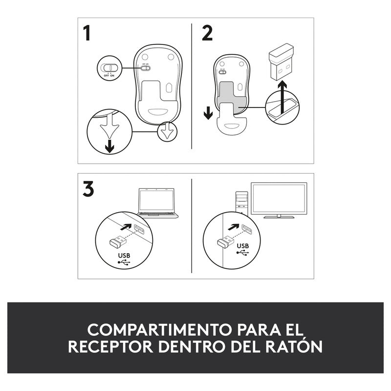 Mouse Inalámbrico Logitech M185, Win Mac Chrome Linux Gris