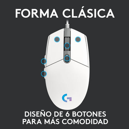 Combo Gamer Logitech Mouse G203 RGB Blanco + Pad Mouse G240