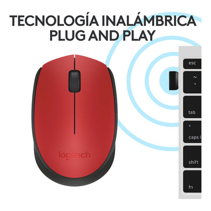 Mouse Inalámbrico Logitech M170, Cómodo Y Portátil, Rojo