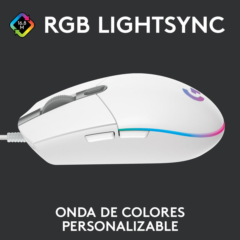 Mouse Gamer Logitech G203 RGB LIGHTSYNC, 6 Botones 8.000 DPI, Blanco