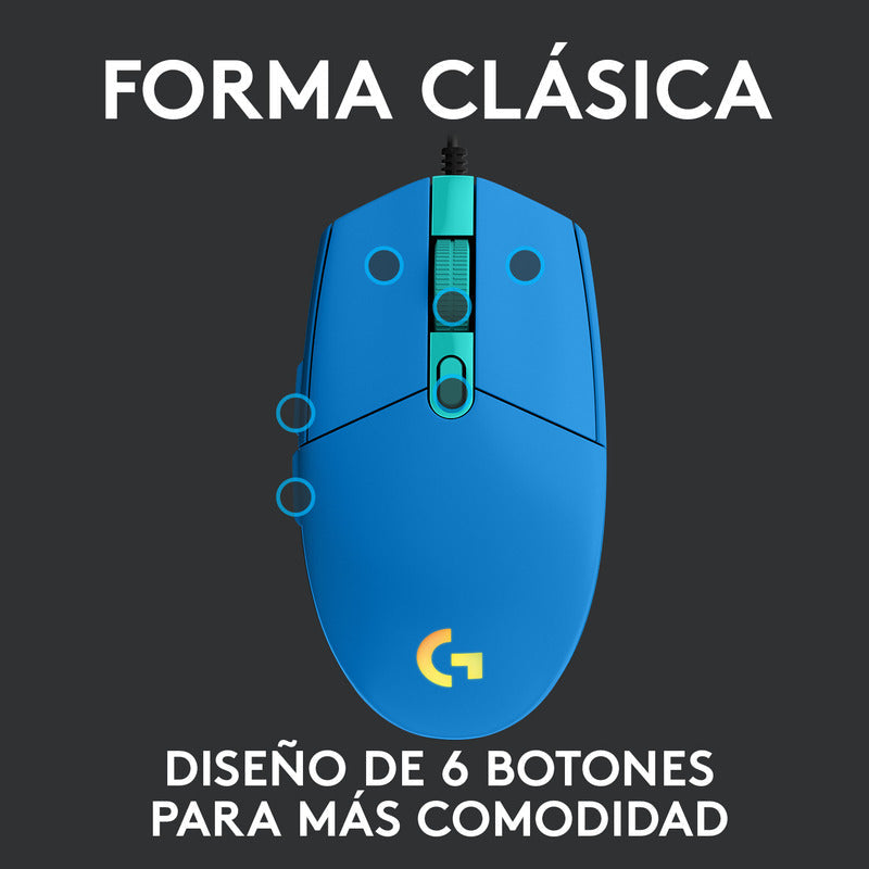 Mouse Gamer Logitech G203 RGB LIGHTSYNC, 6 Botones 8.000 DPI, Azul
