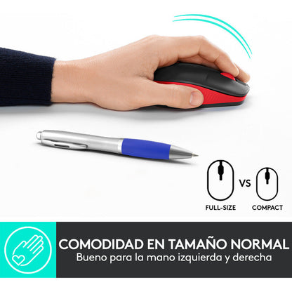 Mouse Inalámbrico Full-size Logitech M190, Negro / Rojo