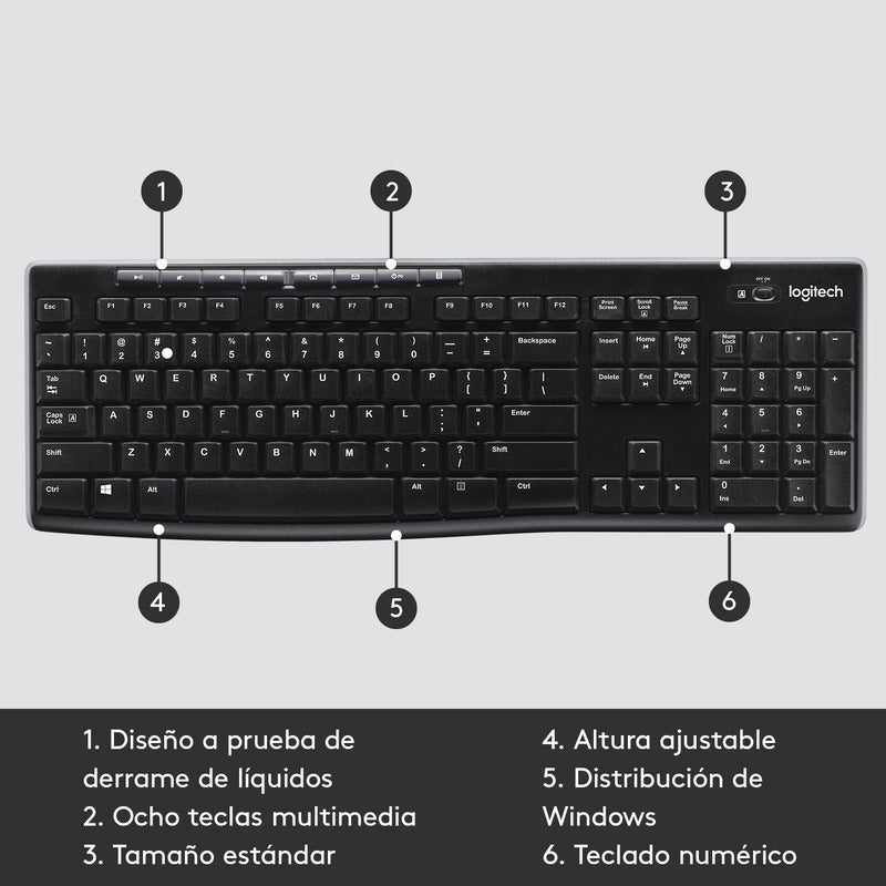 Teclado Inalámbrico  Multimedia Logitech K270  Unifying