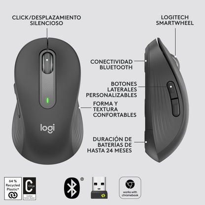 Mouse Inalámbrico Logitech Signature M650, Bluetooth Negro
