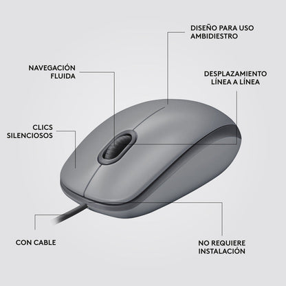 Mouse Logitech M110 Silent/ Clics 90% Más Silenciosos Gris
