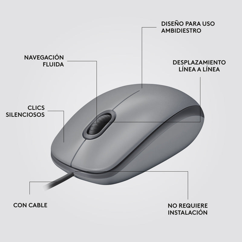 Mouse Logitech M110 Silent/ Clics 90% Más Silenciosos Gris
