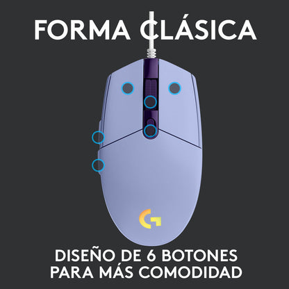 Combo Gamer Logitech Mouse G203 RGB Lila + Pad Mouse G240