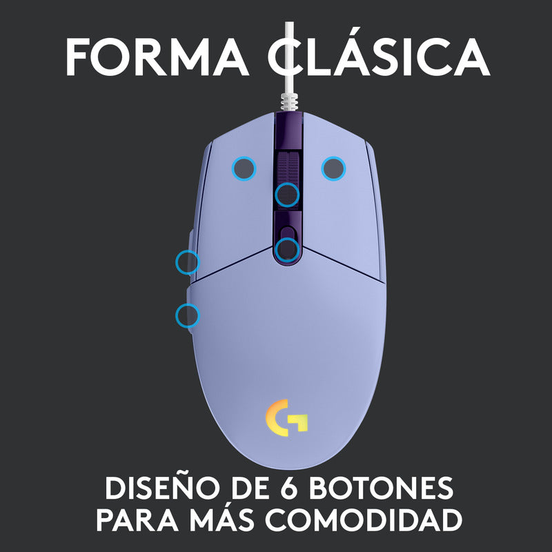 Combo Gamer Logitech Mouse G203 RGB Lila + Pad Mouse G240