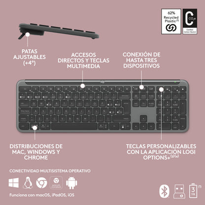 Teclado Bluetooth Bolt Logitech Signature Slim K950, Grafito