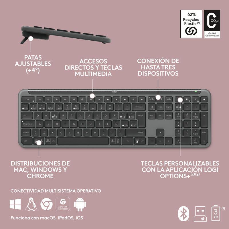 Teclado Bluetooth Bolt Logitech Signature Slim K950, Grafito