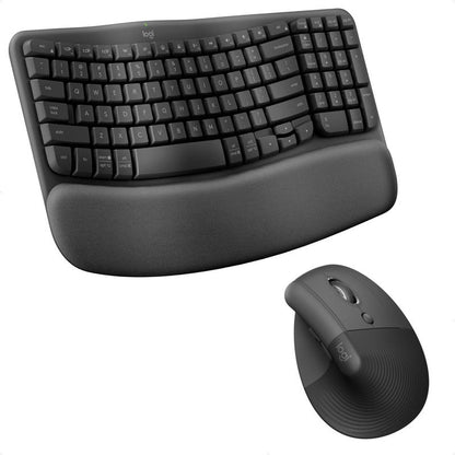 Combo Ergonómico Inalámbrico Teclado Logitech Wave Keys + Mouse Lift, Negro