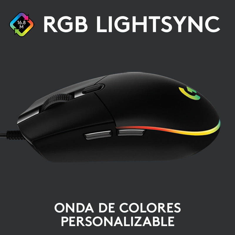 Mouse Gamer Logitech G203 RGB LIGHTSYNC, 6 Botones 8.000 DPI, Negro