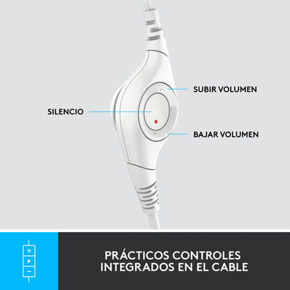 Auricular Usb Logitech H390, Mic Sin Ruido Y Controles, Blanco