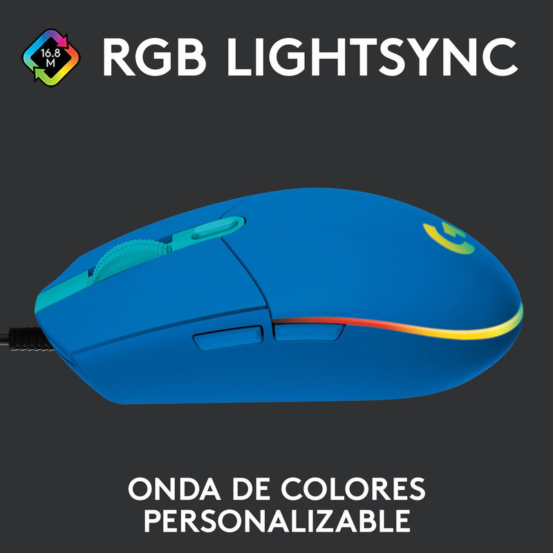 Mouse Gamer Logitech G203 RGB LIGHTSYNC, 6 Botones 8.000 DPI, Azul