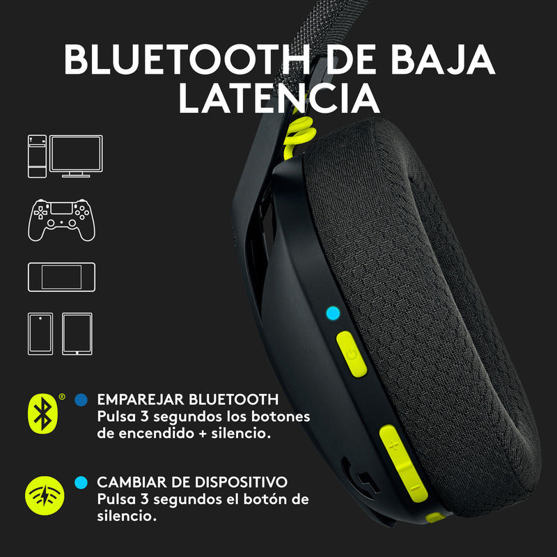 Auriculares Gamer Inalámbricos Logitech G435 LIGHTSPEED y Bluetooth, Negro
