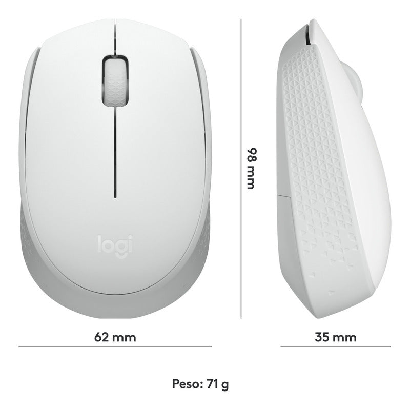 Mouse Inalámbrico Logitech M170, Cómodo Y Portátil, Blanco