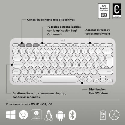 Teclado Multidispositivo Logitech Pebble Keys 2 K380s