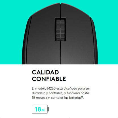 Mouse Inalámbrico Logitech M280 con Cómodo Diseño Curvo, Gris