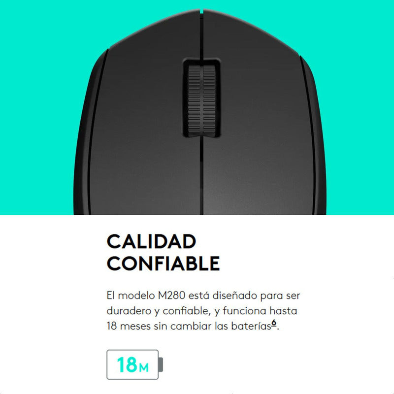 Mouse Inalámbrico Logitech M280 con Cómodo Diseño Curvo, Gris
