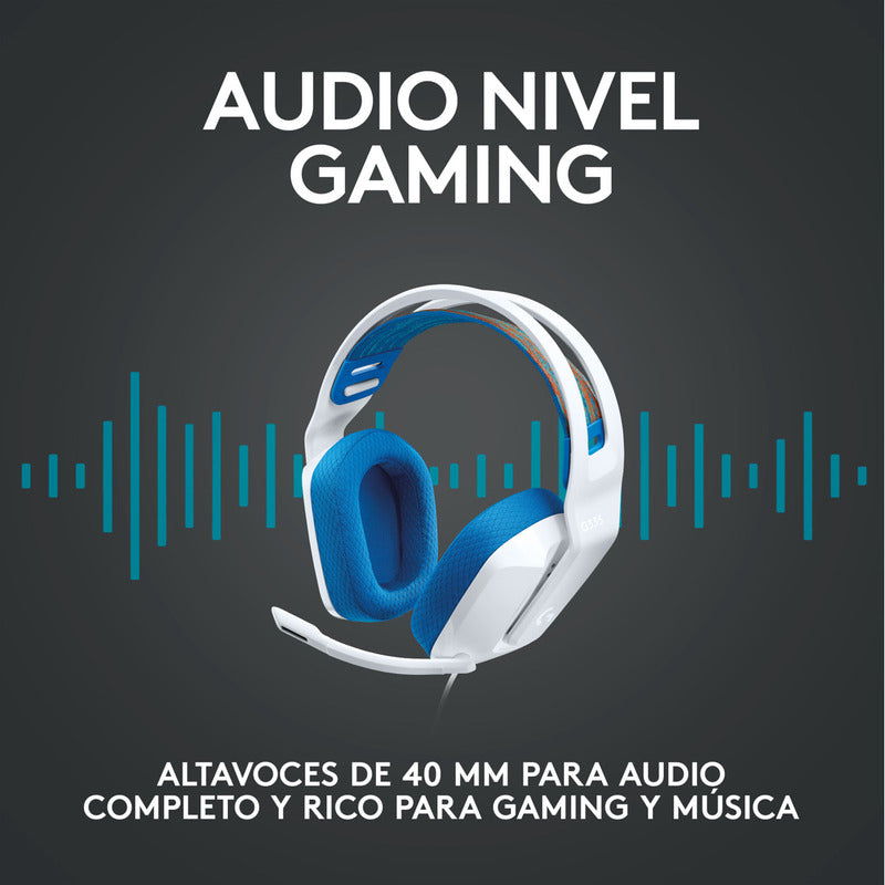 Auricular Gamer Logitech G335, Pc, Ps5, Xbox / Blanco Y Azul