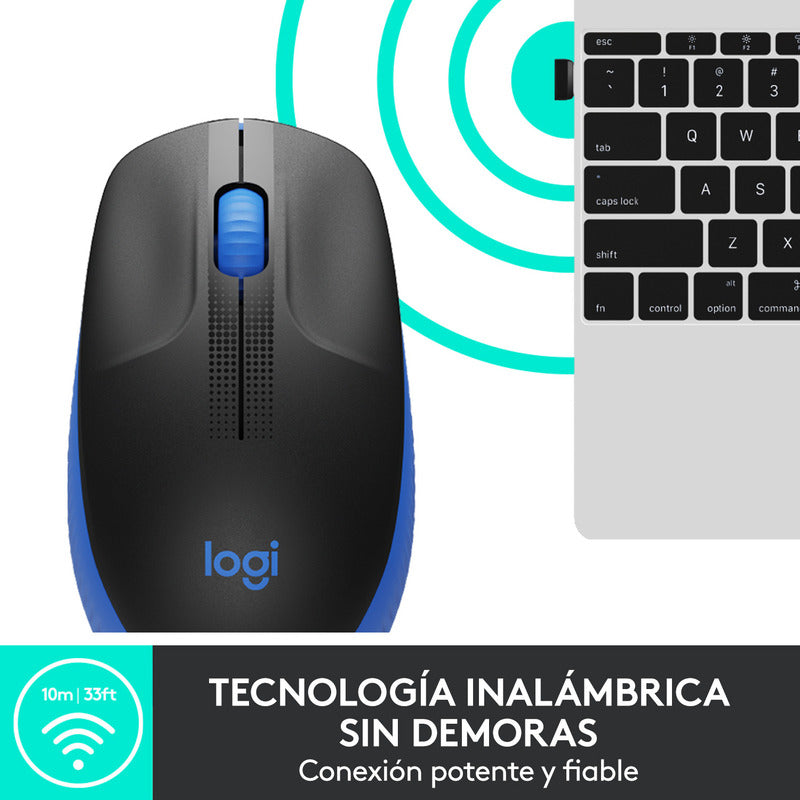 Mouse Inalámbrico Full-size Logitech M190, Negro / Azul