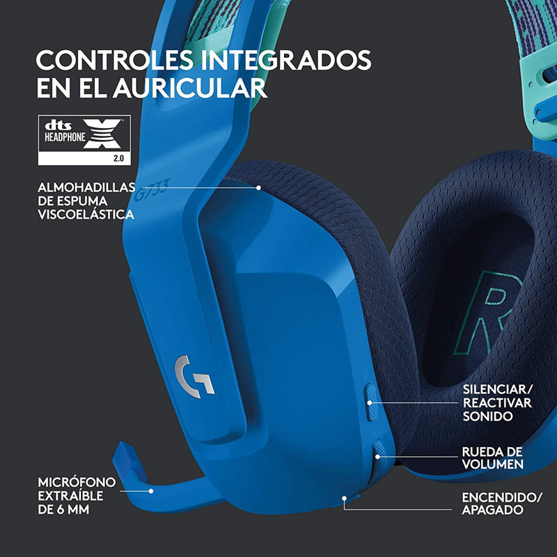 Auricular Gamer Logitech G733, Rgb Inalámbrica / 7.1 - Azul