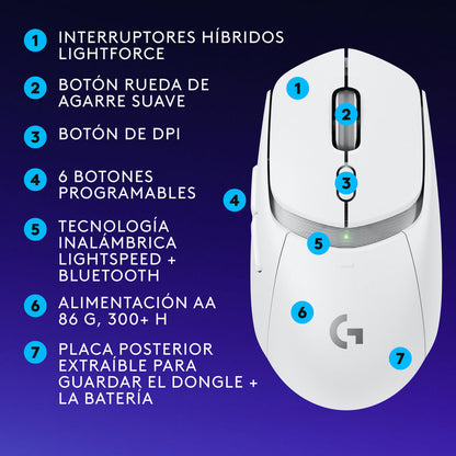 Mouse Gamer Inalámbrico Logitech G309 Lightspeed 25.600dpi, Blanco