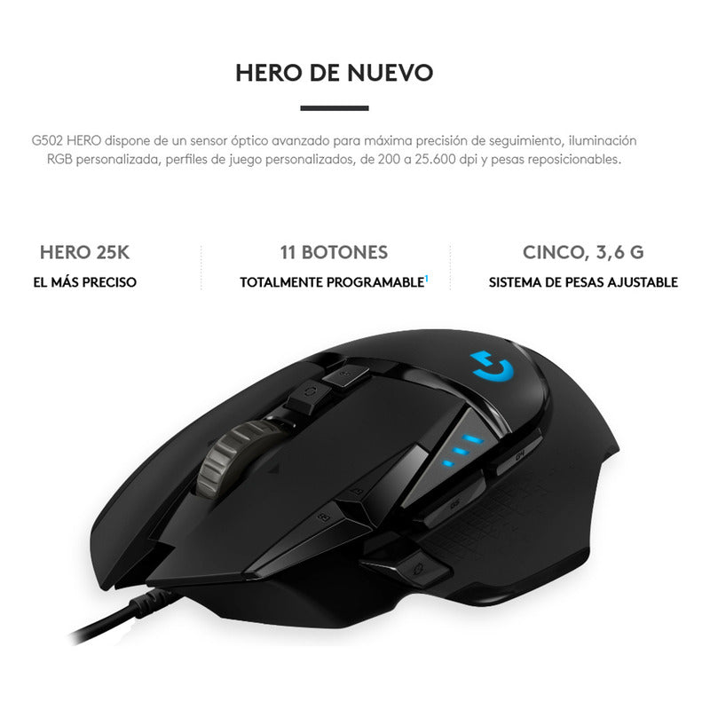 Combo Gamer Mouse Logitech G502 HERO + Pad Mouse G240