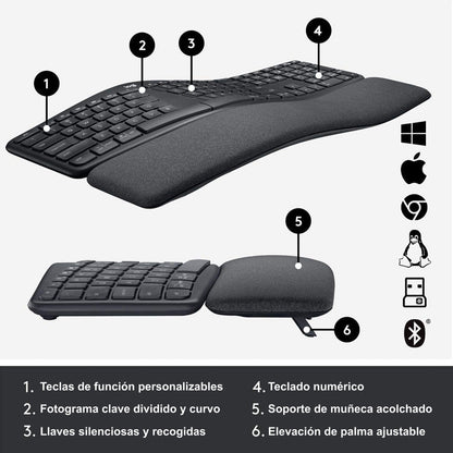 Combo Logitech Ergonómico: Teclado K860 + Mouse Mx Vertical