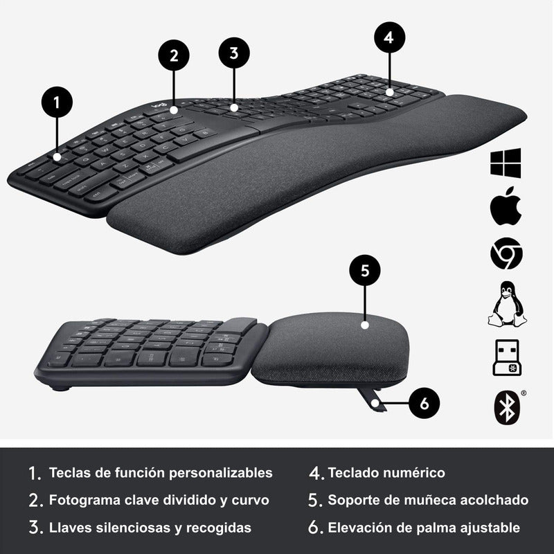 Combo Logitech Ergonómico: Teclado K860 + Mouse Mx Vertical